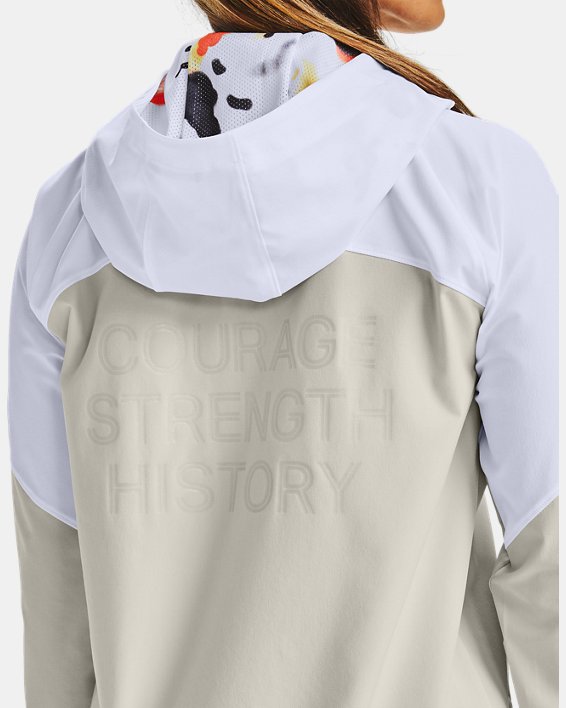 Women's UA Woven Hooded Upstream Camo Jacket, White, pdpMainDesktop image number 3
